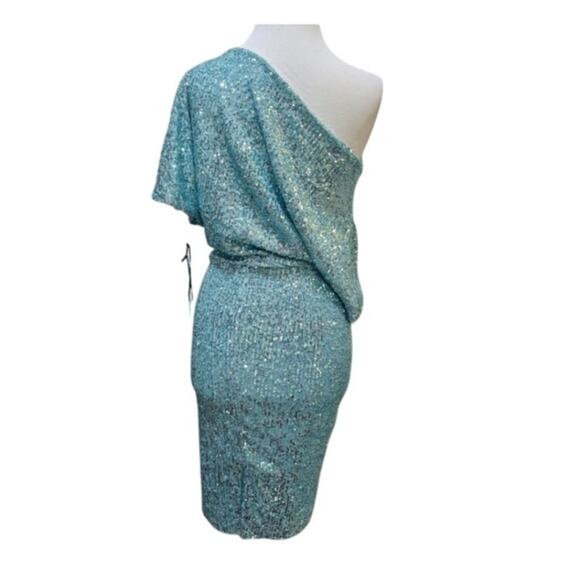 New Alexia Admor Olivia aqua sequined draped front party cocktail dress small - Picture 3 of 6